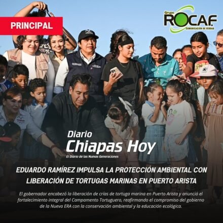 Eduardo Ramírez encabeza liberación de tortugas marinas en Puerto Arista.