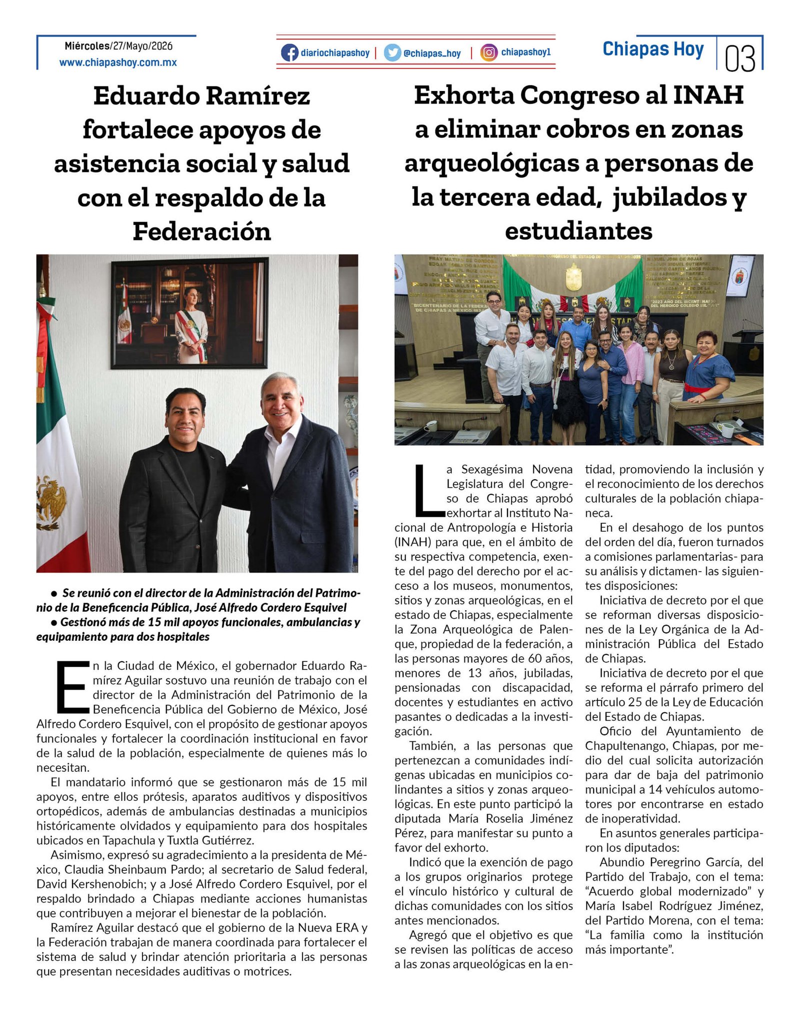 CHIAPAS HOY 27 DE MAYO 20263
