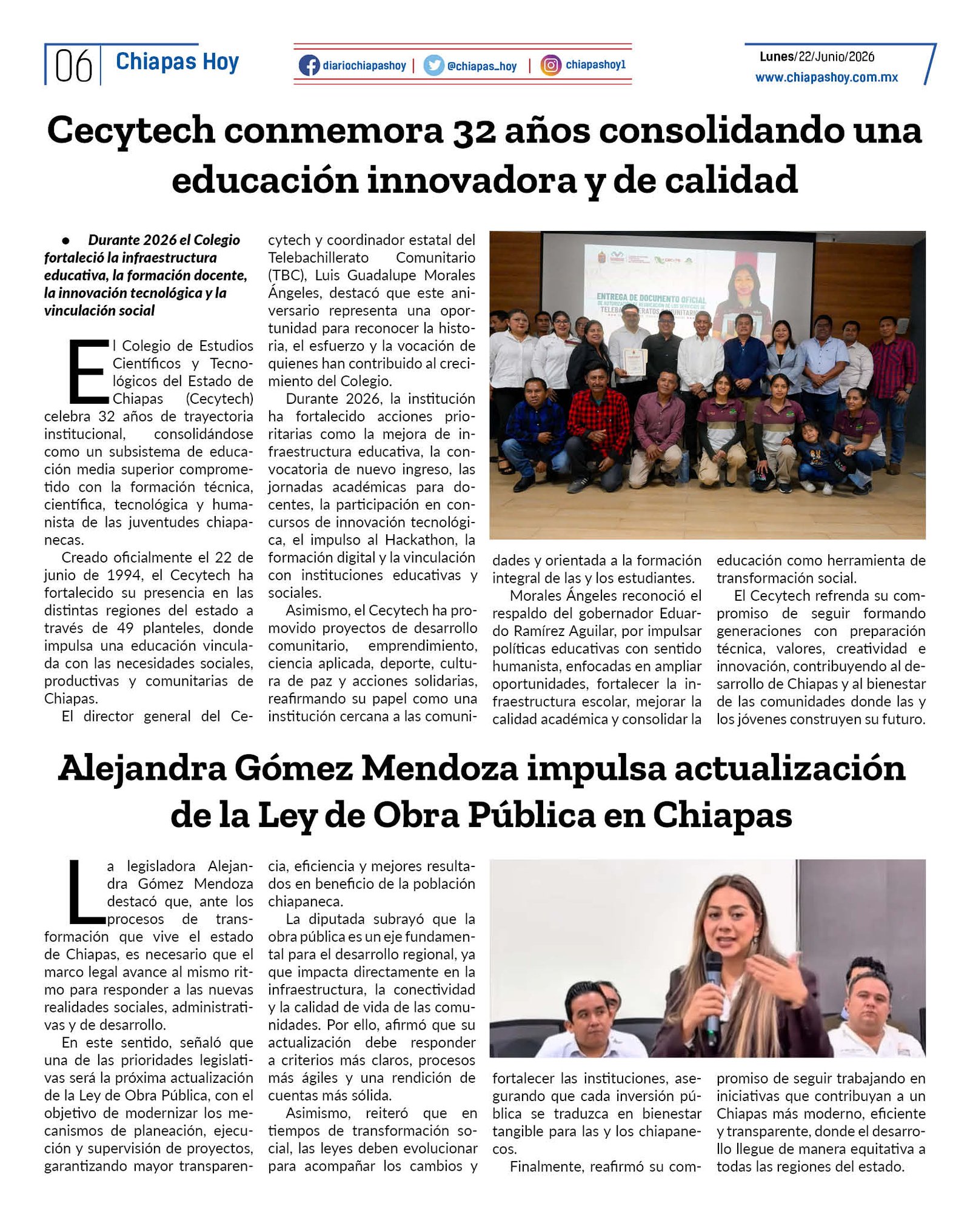 CHIAPAS HOY 22 DE JUNIO 20266
